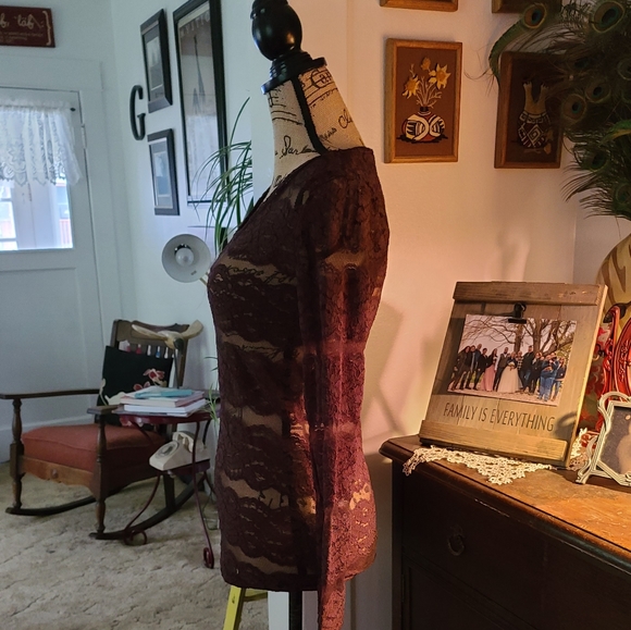 BKE lace brown long sleeve top - Picture 3 of 6